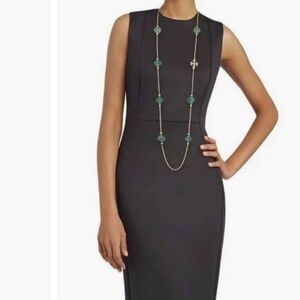 Tory Burch Black Dress with Green Pendant Necklace